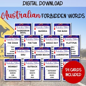 Australia Day Party Game, Forbidden Words, Australia Themed Games, Australia Activities, Aussie Games, Family Team Game, Word Guessing Game