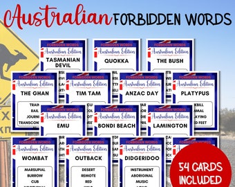 Australia Day Party Game, Forbidden Words, Australia Themed Games, Australia Activities, Aussie Games, Family Team Game, Word Guessing Game