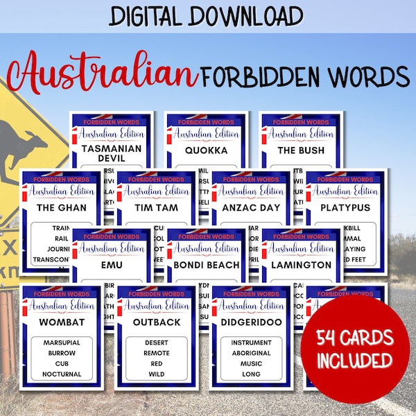 Australia Day Party Game, Forbidden Words, Australia Themed Games, Australia Activities, Aussie Games, Family Team Game, Word Guessing Game