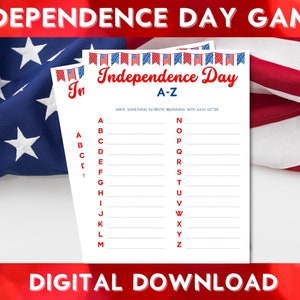 Printable Independence Day A-Z Game, Alphabet Game, Patriotic