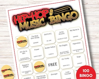 Hip Hop Bingo Game - Printable Music Bingo Cards - Fun Party Activity - Instant Digital Download