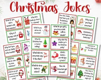 Cartes de l&#39;Avent blagues de Noël, compte à rebours amusant jusqu&#39;à Noël, 40 blagues pour enfants à imprimer, activités de vacances pour enfants