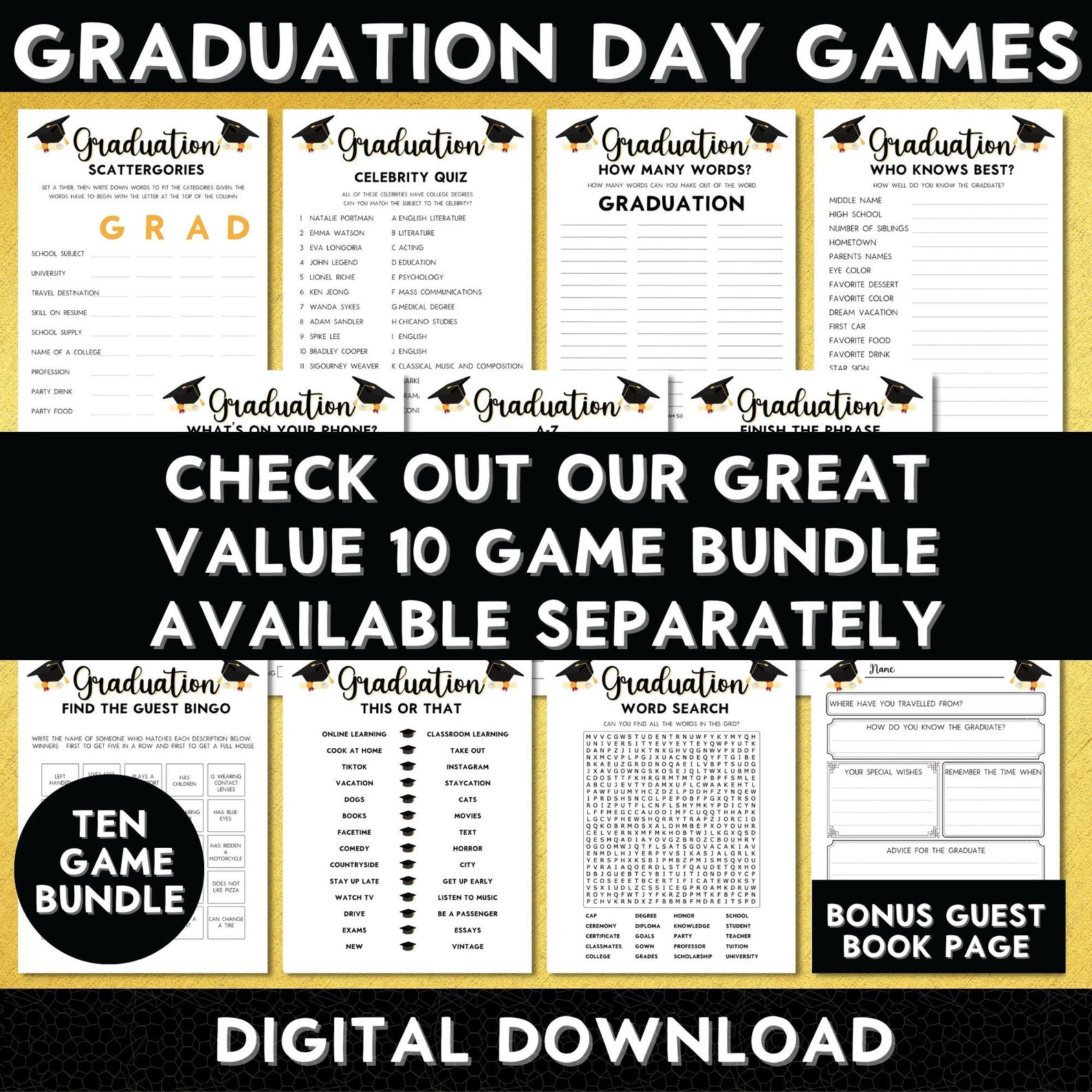 Printable Graduation Party AZ Word Game College High School Etsy
