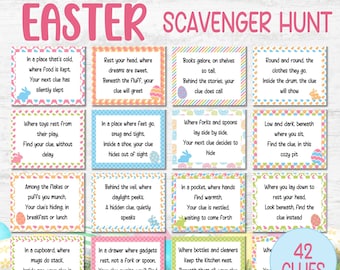 Easter Scavenger Hunt For Kids, Indoor Outdoor Easter Game, Treasure Hunt Clues, Easter Hunt Clues, Easter Egg Hunt, Kids Easter Activities