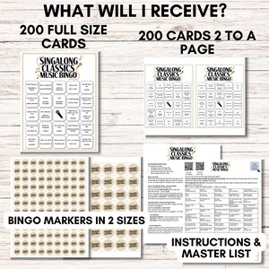 Singalong Classics Music Bingo, 75 Songs, 200 Cards, Printable Party Game, Instant Download