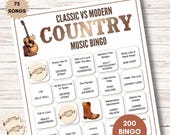 Modern vs Classic Country Music Bingo – 200 Cards Printable Party Game (Large Group)