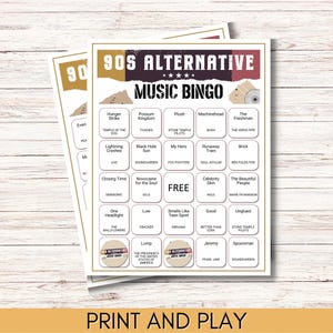 90s Alternative Music Bingo – The Ultimate Grunge & Alt-Rock Throwback Game, Printable Music Game, Party Game, Instant Download