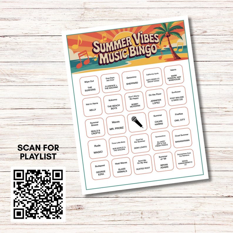 Summer Music Bingo Bundle – 5 Printable Games, 300 Cards | 80s 90s 2000s & More