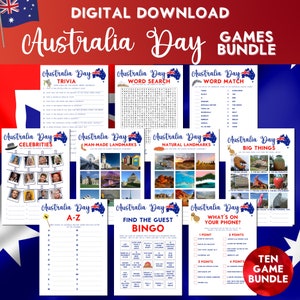 Australia Day Party Games, Australia Themed Games, Australia Activities, Aussie Games, Printable 10 Game Bundle, Name The Celebrities,