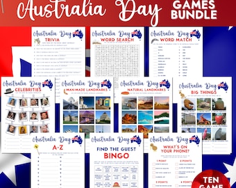 Australia Day Party Games, Australia Themed Games, Australia Activities, Aussie Games, Printable 10 Game Bundle, Name The Celebrities,