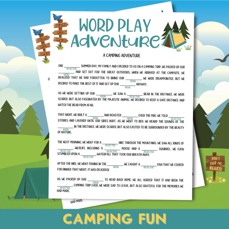 Camping word play game printable camping trip game summer etsy canada