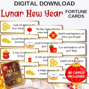 Tarjetas de la fortuna del Año Nuevo Lunar, Año de la Serpiente 2025, actividades divertidas para fiestas, para imprimir y hacer tú mismo