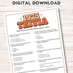 1975 Trivia Game, 50th Birthday Party Activities, Printable Fun Facts, Instant Download