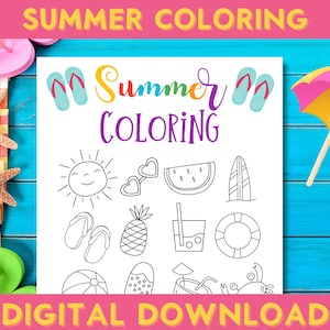 Página para colorear de verano, actividades imprimibles, fiesta en la piscina, diversión familiar, actividades de fin de escuela