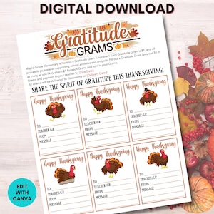 Thanksgiving Gratitude Gram fundraiser flyer sjabloon, bewerkbare Candy Gram, school fundraiser ideeën, Thanksgiving Candy Gram