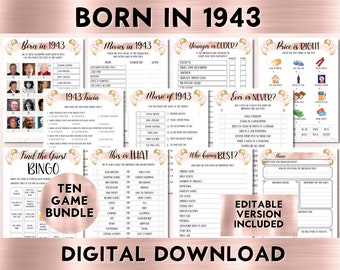 81st Birthday Party Games For Her, Born in 1943 Birthday, Printable Bundle, Instant Download, Editable, Personalize, Price Is Right, BP001
