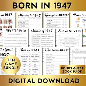 78th Birthday Party Games, Born in 1947, Printable 10 Game Bundle ...