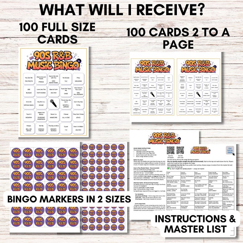 90s R&B Music Bingo, Printable Bingo Game, Throwback 90s Party Game, Instant Download