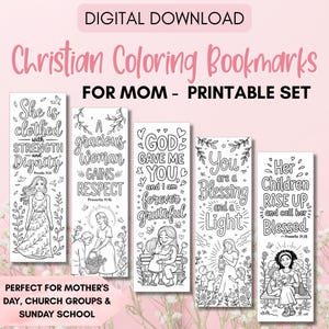 Segnalibri cristiani da colorare per la festa della mamma – Versetti biblici stampabili – Regalo per mamme in chiesa o per la scuola domenicale