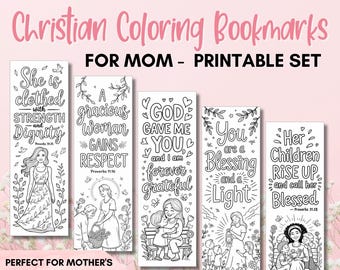 Marcadores de páginas para colorir cristãos para o Dia das Mães – Versículos bíblicos para imprimir – Presente para mães que frequentam a igreja ou frequentam a escola dominical