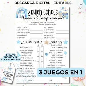 Quién Conoce Melhor ao Cumpleañero? Jogo de Cumpleaños Editável e Imprimível, Jogos para Festas de Jovens e Adolescentes