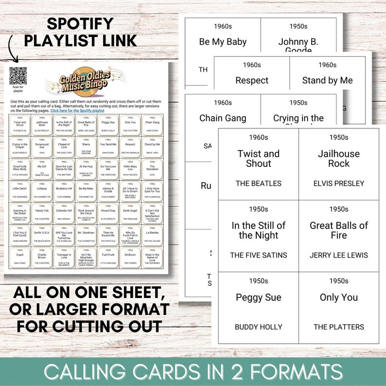 Golden Oldies Music Bingo – 50s and 60s Songs Game, Printable Music Bingo Cards, Retro Family Fun, Senior Center Party Game