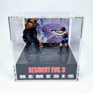 Resident Evil 3 Nemesis - Jill Valentine vs Nemesis - Diorama Cube with Sound and LED Light - Gamer decor for Resident Evil lovers