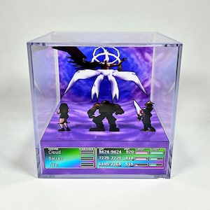 Final Fantasy VII Safer Sephiroth Boss Battle  - Diorama Cube with Sound and LED Light - Gamer decor for Final Fantasy fans