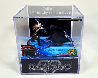 Kingdom Hearts 2.5 HD Sora vs Roxas - Cube diorama avec son et lumière LED - Décoration de joueur pour les fans de Kingdom Hearts