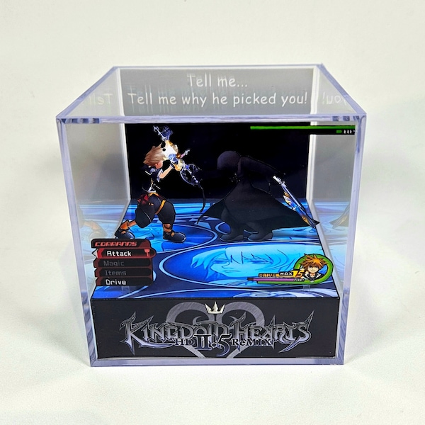 Kingdom Hearts 2.5 HD Sora vs Roxas - Diorama Cube with Sound and LED Light - Gamer decor for Kingdom Hearts fans