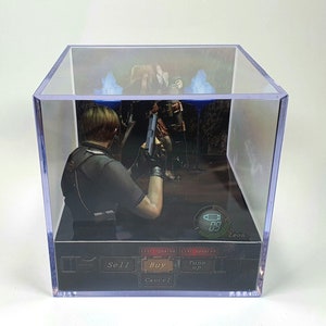 Resident Evil 4 Leon S. Kennedy & &quot;El Buhonero&quot; - Diorama Cube with Sound and LED Light - Gamer room decor for Resident Evil fans