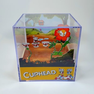 Cuphead Floral Fury - Diorama Würfel mit Sound und LED Licht - Gamer Raum Dekor für Cuphead Liebhaber