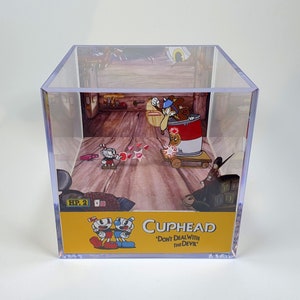 Cuphead Werner Werman - Diorama Cube with Sound and LED Light - Gamer room decor for Cuphead lovers