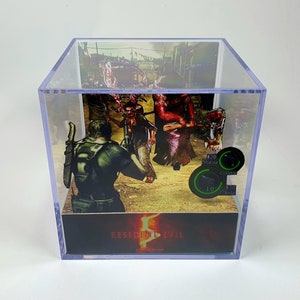 Resident Evil 5 Chris Redfield - Diorama Cube with Sound and LED Light - Gamer decor for Resident Evil lovers