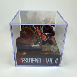 Resident Evil 4 Remake Leon S. Kennedy in El Pueblo - Diorama Cube with Sound and LED Light - Gamer decor for Resident Evil lovers