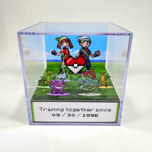 Coffret Pokémon PERSONNALISABLE pour les couples avec votre date - Cadeau personnalisé pour les fans de Pokémon - Diorama avec son et lumière LED