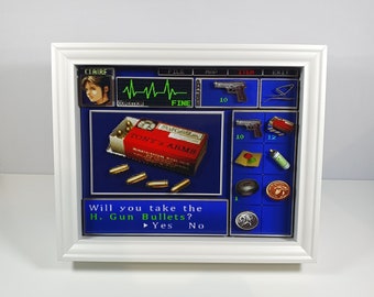 Resident Evil 2 Claire Inventory Menu Shadow Box 9X11" - Shadow Box con sonido - Regalo único para los amantes de Resident Evil