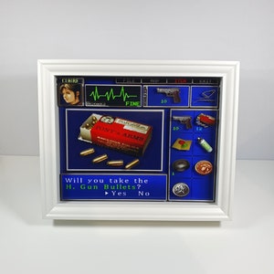 Resident Evil 2 Claire Inventory Menu Shadow Box 9X11&quot; - Shadow Box con sonido - Regalo único para los amantes de Resident Evil