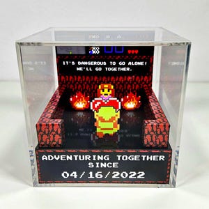 The Legend of Zelda CUSTOMIZABLE Valentine&#39;s Box It&#39;s Dangerous To Go Alone! - Diorama Cube with Sound and LED Light - For Zelda lovers