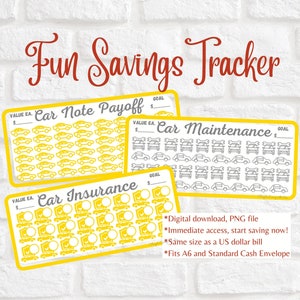 Auto Payoff, Autowartung, Autoversicherung Saving Challenge Cards Bundle für A6 Geldumschläge & Budgetmappen | Druckbar | Kassenplanung