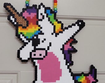 Rainbow dabbin unicorn perler necklace
