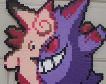 Gengar & Clefable crossbreed perler necklace.