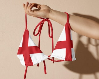Top de bikini con tiras y bandera de Inglaterra / Cruz de San Jorge