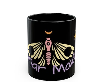 Caneca Mariposa Lunar | Caneca de cerâmica preta 325ml ou 445ml