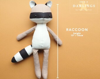 アライグマの縫製パターン：13インチのぬいぐるみ（服付き）（PDF