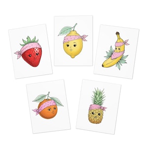 Wunderliches Obst Grußkarten Set | Niedliche illustrierte Karten für jeden Anlass | 5er Pack | Lustige Karten für Geburtstage, Danksagungen und mehr
