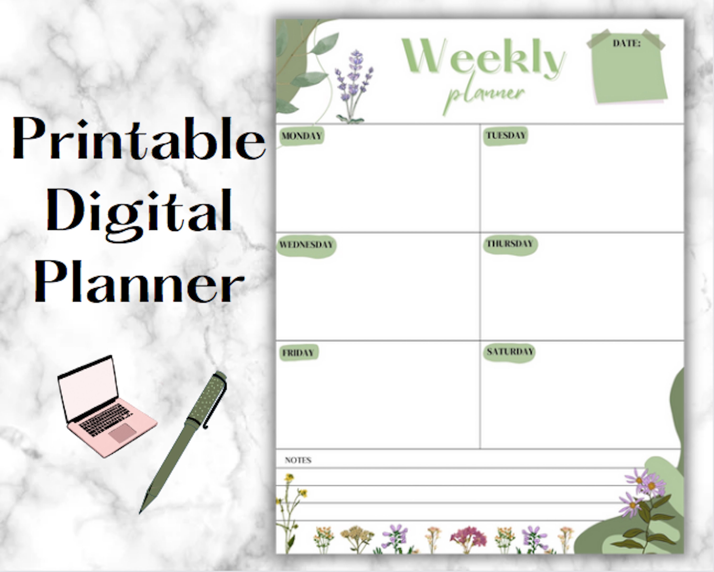 Floral Digital Weekly Planner Instant Download, Printable Planner ...