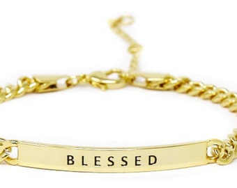 Pulsera de cadena con mensaje de bendición: eslabón ajustable y cierre de mosquetón.