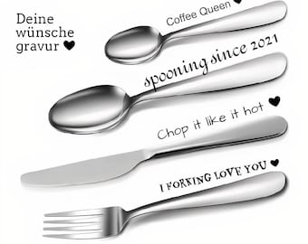 Elegante 5-delige gepersonaliseerde bestekset op maat gegraveerde vork, mes, lepels met naam, emoji, kerstcadeau, familie-, bruilofts- of verjaardagscadeau