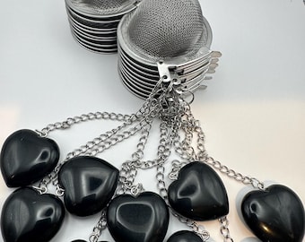 Black Obsidian Heart Tea Infuser - Stainless Steel Loose Leaf Strainer